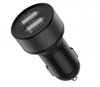 Автомобильное зарядное устройство Devia Smart Dual USB Car Charger, QC3.0+2.4A ,30Вт, черный