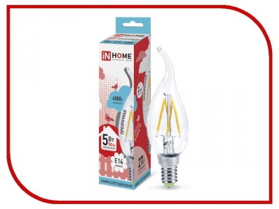 Лампочка IN HOME Deco Свеча на ветру E14 5W 220V 4000К (4690612007632)