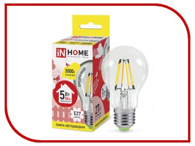 Лампочка IN HOME Deco A60 E27 5W 220V 3000К (4690612008028)