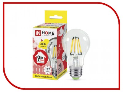 Лампочка IN HOME LED-A60-deco 9W 230V E27 3000K 810Lm Clear (4690612008066)