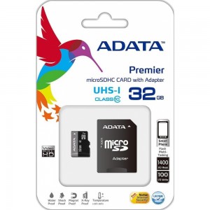 Карта памяти micro SDHC ADATA A-Data MicroSDHC Transflash + SD адаптер 32Гб, Черный, пластик, USB 2.0 microSDHC, 32Гб, Class 10