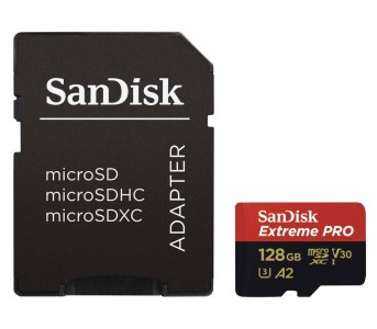 Карта памяти SanDisk MicroSDXC 128GB Extreme PRO A2 V30 UHS-I 170MB/s, с адаптером (SDSQXCY-128G-GN6MA)