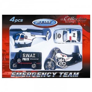 Машинка Welly Welly 98630-4A Велли Игровой набор "Служба спасения - полиция" 4 шт (149754)