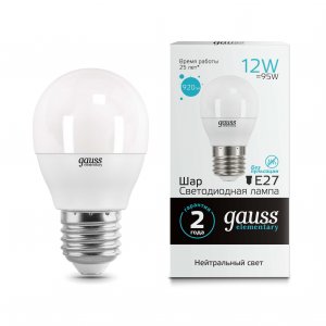 Лампочка Gauss Elementary Шар E27 12W 220V 4100K (53222)