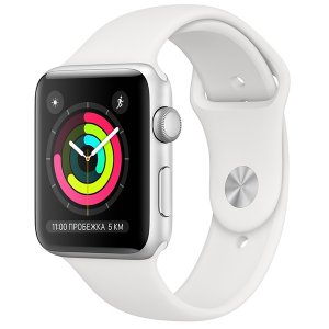 Смарт-часы Apple Watch Series 3, 42 мм, корпус из серебристого алюминия, спортивный ремешок белого цвета (MTF22RU/A)
