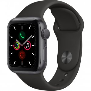 Умные часы Apple Watch Series 5, 40 мм, корпус из алюминия цвета «серый космос», спортивный ремешок цвета черный (MWV82RU/A)