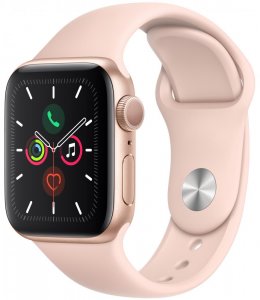 Умные часы Apple Watch Series 5, 40 мм, корпус из алюминия цвета «розовое золото», спортивный ремешок цвета «розовый песок» (MWV72RU/A)