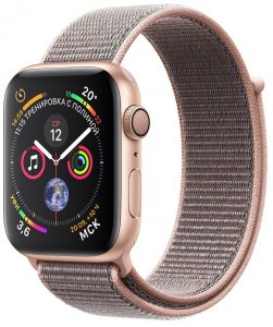 Смарт-часы Apple Watch Series 4, 40 мм, корпус из золотистого алюминия, спортивный браслет цвета «розовый песок» (золотистый) (MU692RU/A)