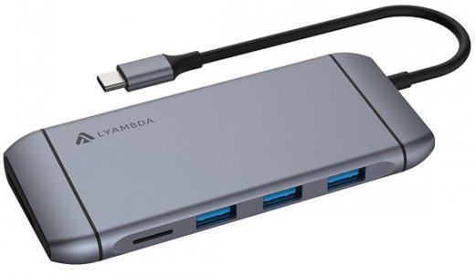 USB концентратор Lyambda Type-C 9 в 1 Slim Aluminum LC123 (серый)