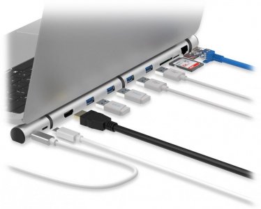 Разветвитель для компьютера Rombica Type-C Dock, USB 3.0 x 4, HDMI, картридер, LAN, PD, алюминий