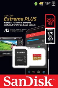 Карта памяти SanDisk microSDXC Class 10 UHS-I A2 C10 V30 U3 Extreme Plus 256GB (SDSQXBZ-256G-GN6MA)
