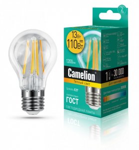 Светодиодная лампа Camelion ЛОН Филамент LED13-A60-FL/830/E27