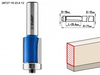 Фреза Зубр Ф19мм S12мм I25.4мм (28727-19-25.4-12)