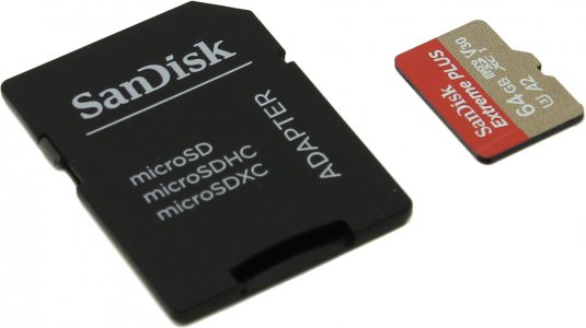 Карта памяти SanDisk Extreme Plus microSDXC 64GB + SD Adapter (SDSQXBZ-064G-GN6MA)