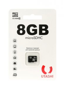 Карта памяти UTASHI microSDHC 8GB Сlacc 10 (UT8GBSDCL10-00)