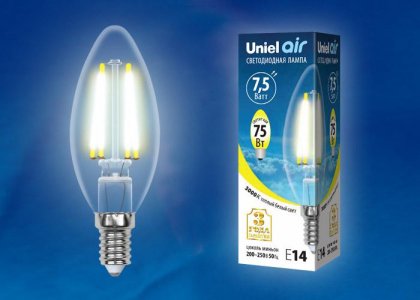 Лампа светодиодная Uniel Air Свеча E14 7,5W 220V 3000K (UL-00003245)