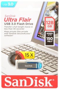 Флеш-диск SanDisk Ultra Flair 128Gb (серебристо-синий) (SDCZ73-128G-G46B)