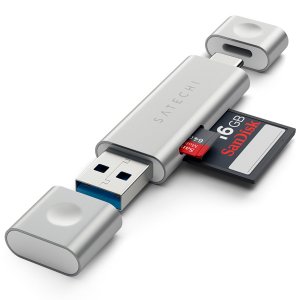 Разветвитель для компьютера Satechi Aluminum Type-C USB 3.0 Card Reader (серебристый) (ST-TCCRAS)