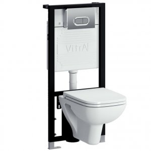 Комплект унитаза с инсталляцией Vitra S20 9004B003-7204 подвесной с сиденьем Микролифт и кнопкой смыва Хром