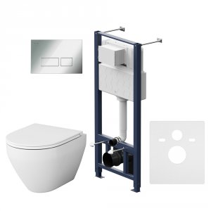Комплект унитаза с инсталляцией Am.Pm Spirit V2.0 FlashClean IS47051.701700 с сиденьем Микролифт и клавишей смыва Хром