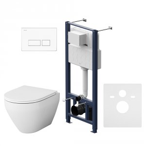 Комплект унитаза с инсталляцией Am.Pm Spirit V2.0 FlashClean IS47001.701700 с сиденьем Микролифт и клавишей смыва Белый