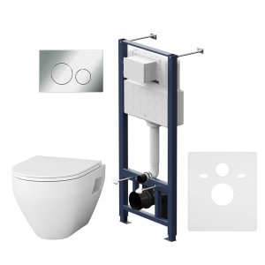 Комплект унитаза с инсталляцией Am.Pm Spirit V2.0 FlashClean IS49051.701738 с сиденьем Микролифт и клавишей смыва Хром