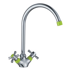 Смеситель Decoroom DR46028-Green двуручный для кухни с высоким повортным изливом (хром)