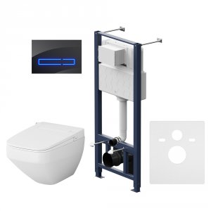 Комплект инсталляция с унитазом и клавишей Am.Pm Inspire V2.0 FlashClean IS450A38.CCC50A с электронным сиденьем Микролифт с функцией биде и клавишей смыва Черный