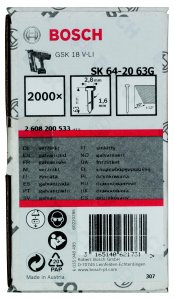 Гвозди для степлера Bosch Штифт с потайной головкой SK64 20G 2608200533