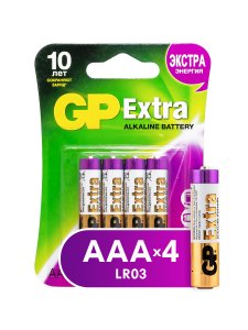 Батарейки GP Extra Alkaline AAA (LR03), 4 шт. (24AX-CR4) (24AX-2CR4)