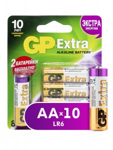 Батарейки GP Extra Alkaline AA (LR6), 10 шт. (15AX8/2-CR10) (GP 15AX8/2-2CR10)