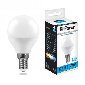 Лампа светодиодная FERON Шар E14 7W 220V 6400K LB-95 (25480)