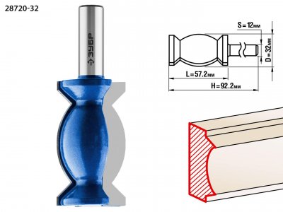 Фреза Зубр Ф 32мм s 12мм i 57.2мм (28720-32)