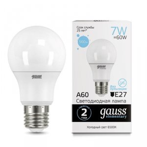 Лампа светодиодная Gauss Elementary A60 7W 560lm 6500K E27 (23237A)