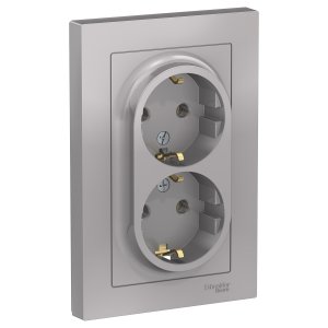 Розетка двойная с/з Schneider Electric AtlasDesign, 16А, в сборе, АЛЮМИНИЙ (ATN000324)