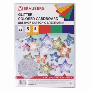 Картон цветной BRAUBERG А4, 5 листов (124748)