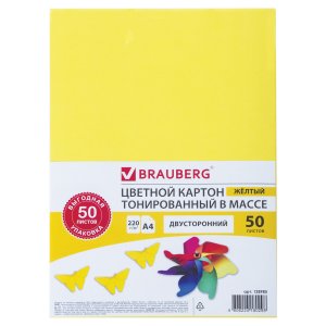 Картон цветной BRAUBERG А4, 210х297 мм, 50 листов (128985)