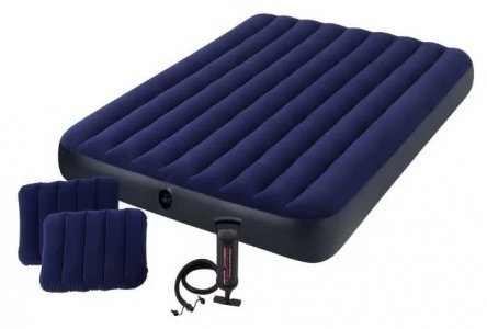 Кровать надувная INTEX "Classic" с подушками и насосом (синий, матовый синий) (64765)
