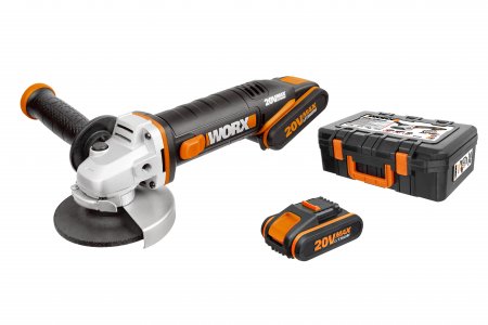Углошлифовальная машина Worx Угловая шлифмашина аккумуляторная WORX WX800, 20В, 115 мм, 2х2,0Ач, кейс