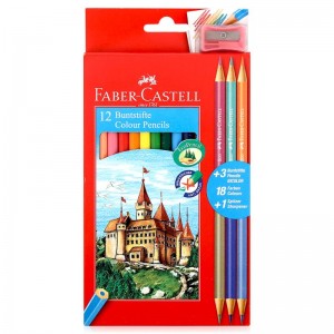 Карандаши цветные Faber-Castell 18 цветов (12 + 3 двухцветных карандаша)