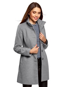 Демисезонное пальто oodji Ultra, цвет: серый меланж