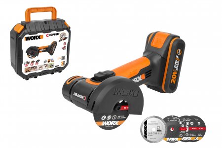 Шлифовальная машина Worx Угловая шлифмашина аккумуляторная WORX WX801, 20В, 76 мм, 1х2,0Ач, кейс