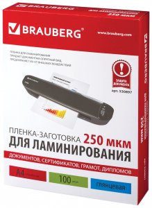 Пленки-заготовки для ламинирования BRAUBERG А4, 100 шт (530897)