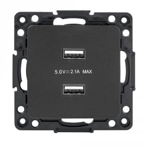 Механизм розетки EKF Стокгольм USB 2-местная 2,1А черный (EZR16-028-10-2USB)