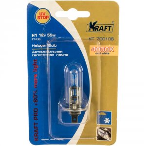 Лампа автомобильная Kraft H1 12v 55w P14,5s Pro + 80% More Light (KT 700106)
