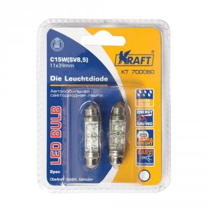 Лампа автомобильная Kraft C10W (SV8,5) 11x39 2 LEDs White (KT 700060)