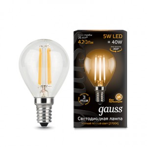 Лампа светодиодная Gauss Filament Globe E14 5W 230V желтый свет