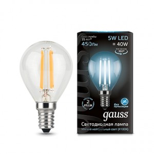 Лампа светодиодная Gauss Filament Globe E14 5W 230V белый свет
