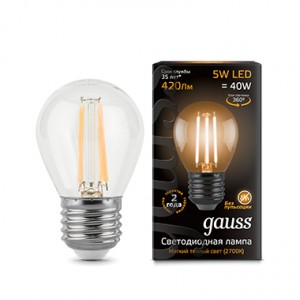 Лампа светодиодная Gauss Filament Globe E27 5W 230V желтый свет