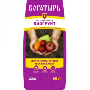 Обеззараженный биогрунт для томатов, перца и баклажанов Богатырь для томатов, перца и баклажанов, 60 л (4680010310939)